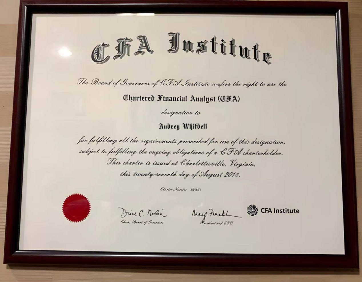 Audrey CFA Certificate